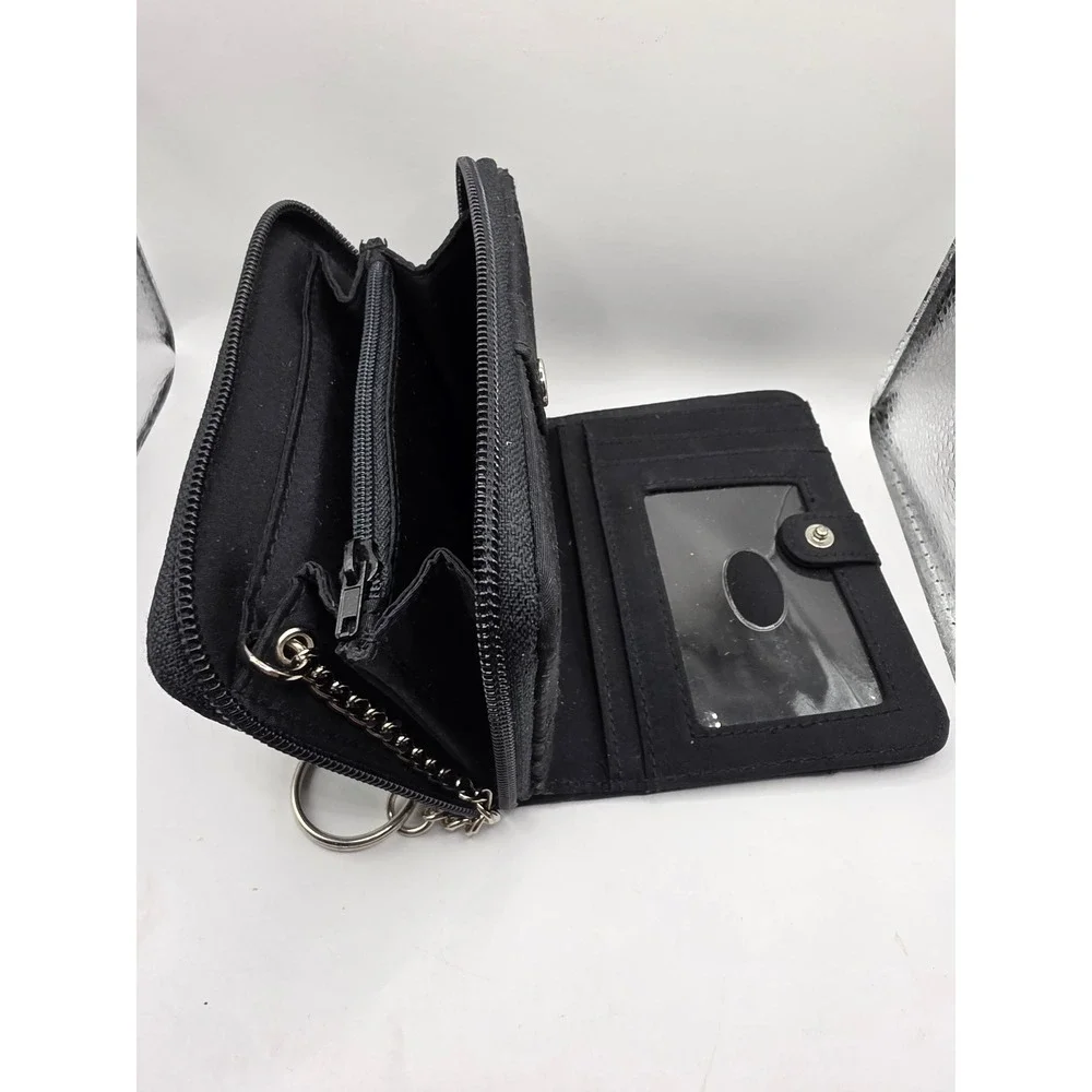 Villager Black Microfiber Bifold Zip Around Wallet Keychain ID Window Card Case